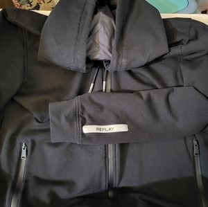 Mens Black Hoodie Full Zip Sweat Jacket by Replay Blue Jeans sz M